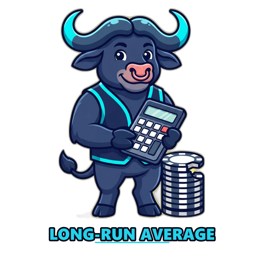 Buffalo mascot with a calculator showing how the house edge lowers color prediction game returns over time