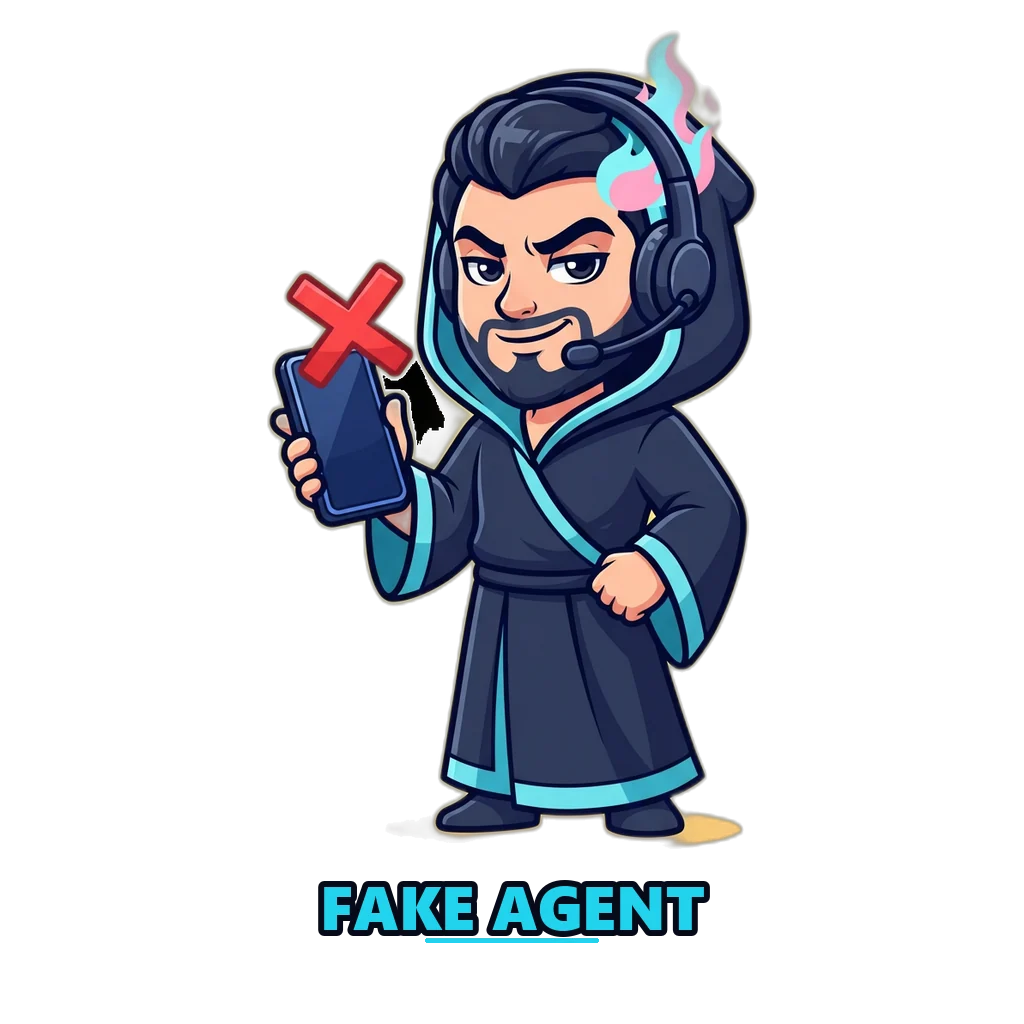 Hades mascot posing as a fake customer care agent asking for an OTP, crossed out as a warning