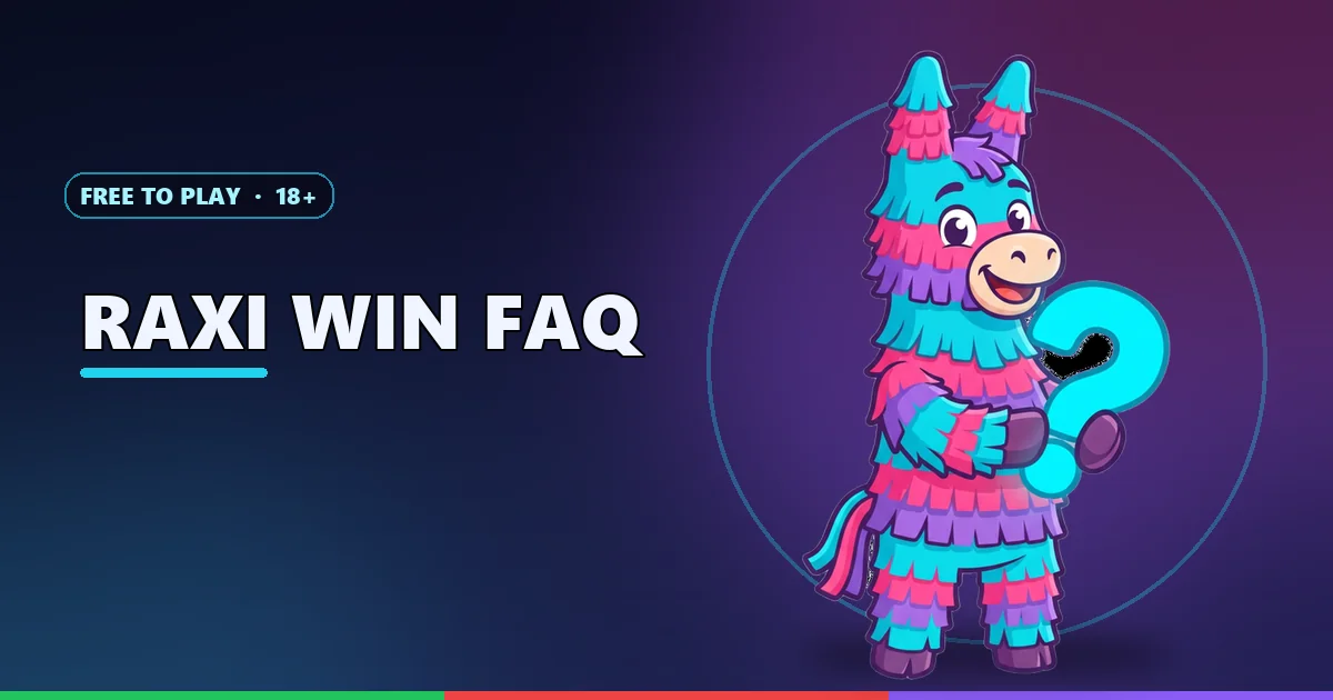 Piñata mascot holding a glowing question mark for the Raxi Win FAQ