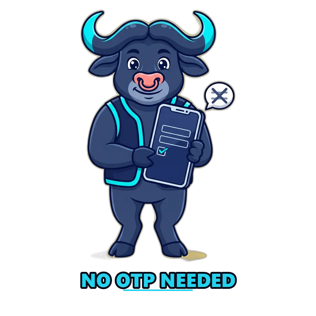 Buffalo mascot showing a simple two-field sign-up form on a phone