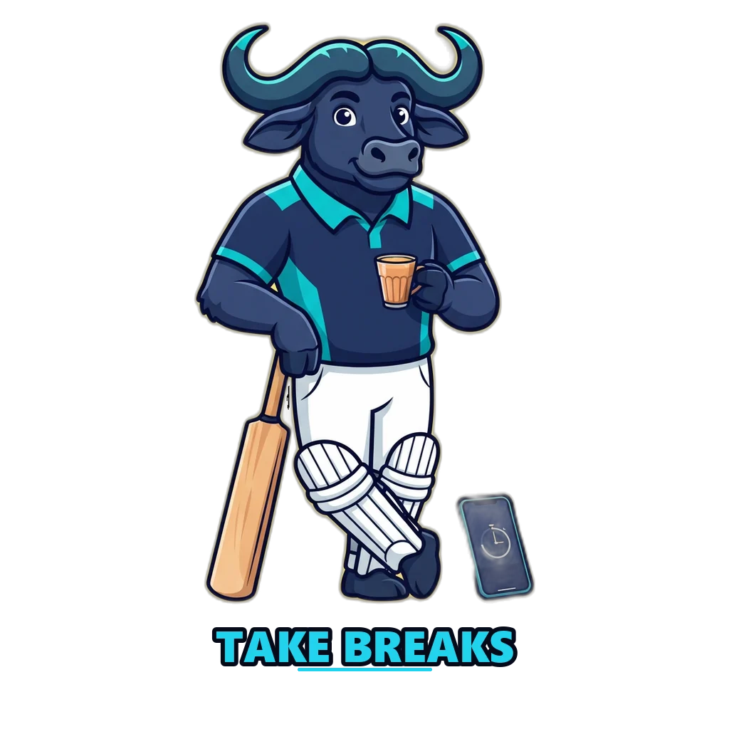 Cricket buffalo mascot taking a break next to a phone break timer