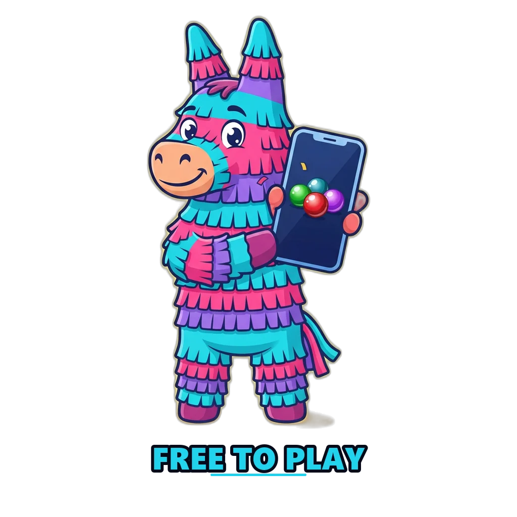 Piñata mascot holding a phone with the free Raxi Win colour prediction game