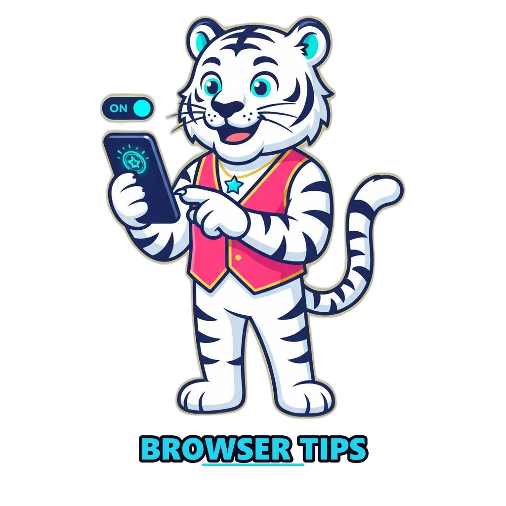 Lucky tiger mascot opening the Raxi Game sign-in page in Chrome on a phone with data saver on