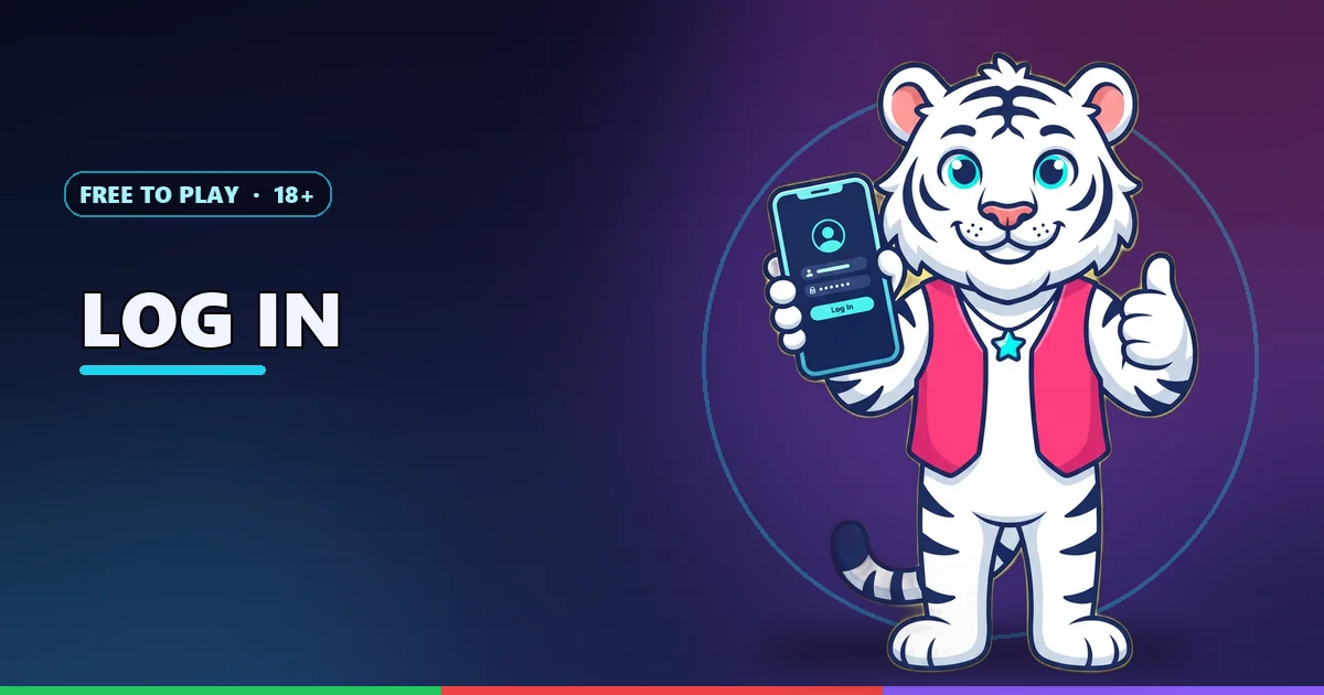 Lucky tiger mascot with a phone sign-in screen for the Raxi Game log-in page