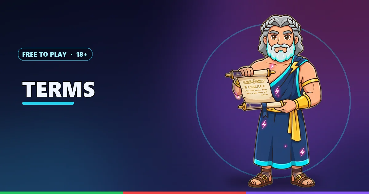 Zeus mascot holding a scroll for the Raxi Game terms and conditions