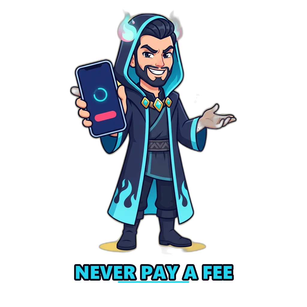 Hades mascot holding a phone with a fake unlock fee message, a common Raxi Win withdrawal scam